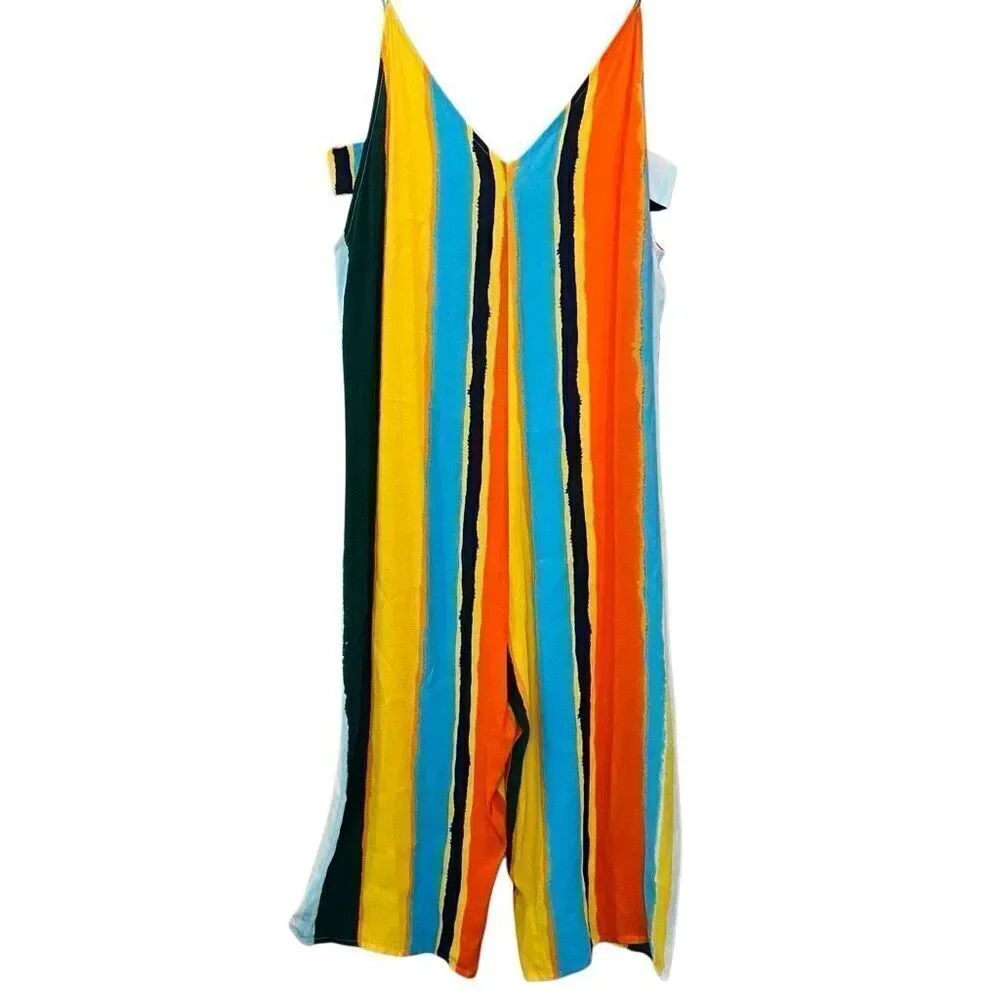 Topshop Gorgeous Striped Rainbow Summer Jumpsuit Dungarees Multicolor Size 6